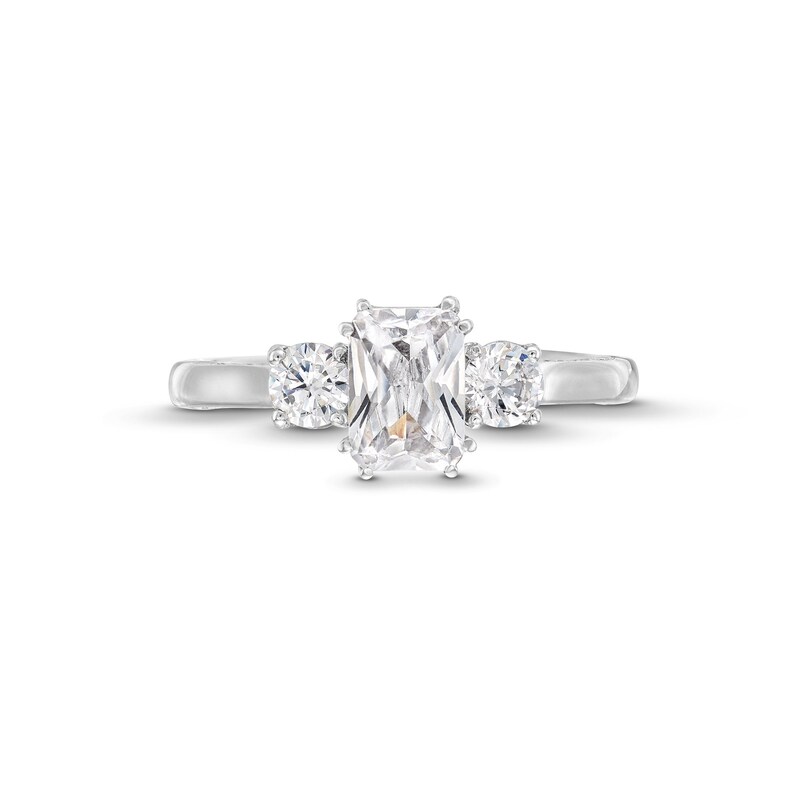 1-1/2 CT. T.W. Certified Emerald-Cut and Round Diamond Past Present Future® Engagement Ring in 14K White Gold (I/SI2)