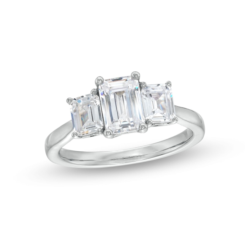 Main Image 1 of 2 CT. T.W. Emerald-Cut Certified Lab-Grown Diamond Past Present Future® Engagement Ring in 14K White Gold (F/VS2)