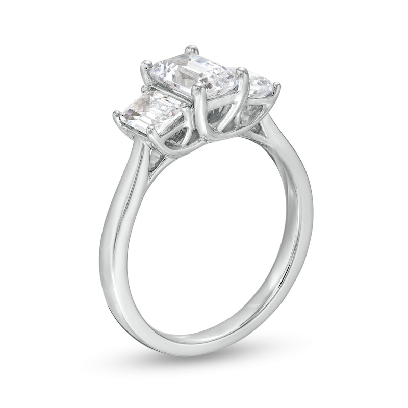 Main Image 3 of 2 CT. T.W. Emerald-Cut Certified Lab-Grown Diamond Past Present Future® Engagement Ring in 14K White Gold (F/VS2)
