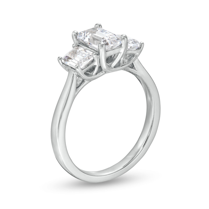 2 CT. T.W. Emerald-Cut Certified Lab-Created Diamond Past Present Future® Engagement Ring in 14K White Gold (F/VS2)