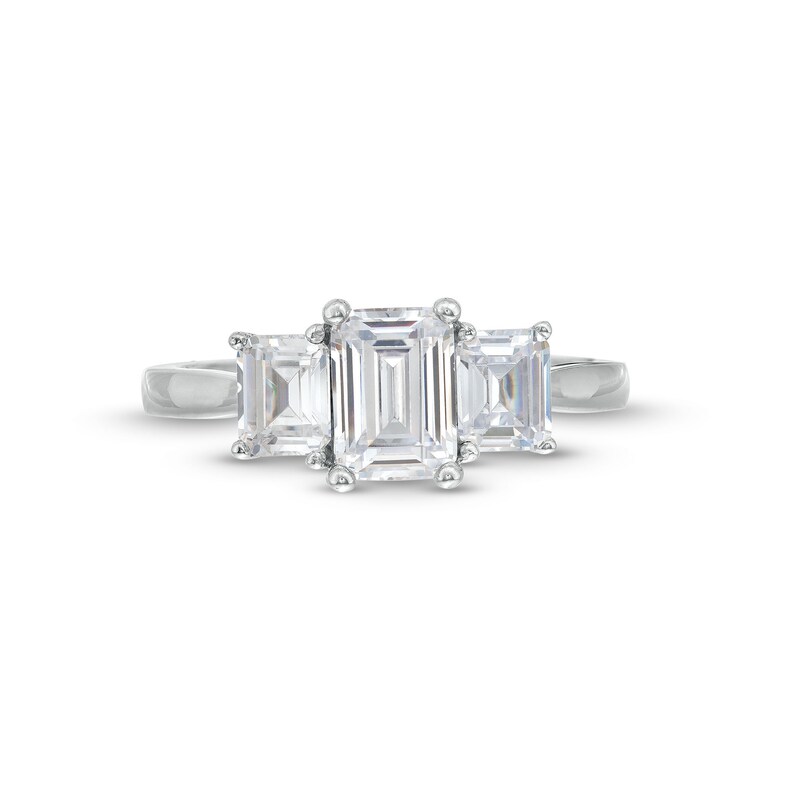 2 CT. T.W. Emerald-Cut Certified Lab-Created Diamond Past Present Future® Engagement Ring in 14K White Gold (F/VS2)