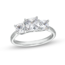 2 CT. T.W. Cushion-Cut Certified Lab-Created Diamond Past Present Future® Engagement Ring in 14K White Gold (F/VS2)