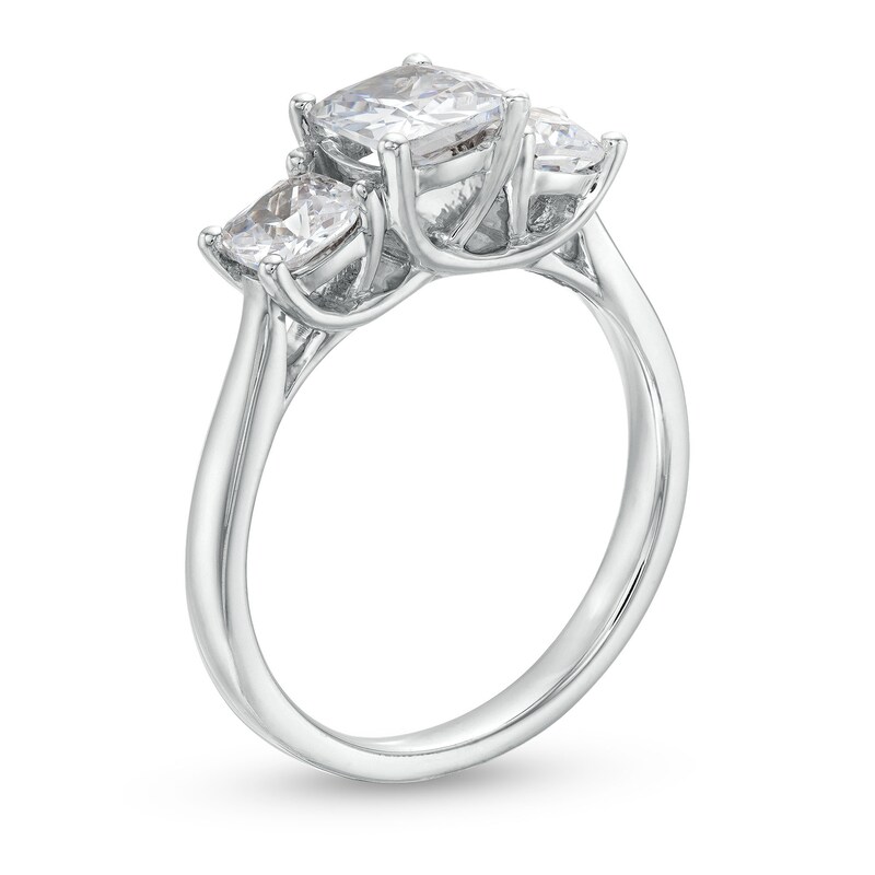 2 CT. T.W. Cushion-Cut Certified Lab-Created Diamond Past Present Future® Engagement Ring in 14K White Gold (F/VS2)