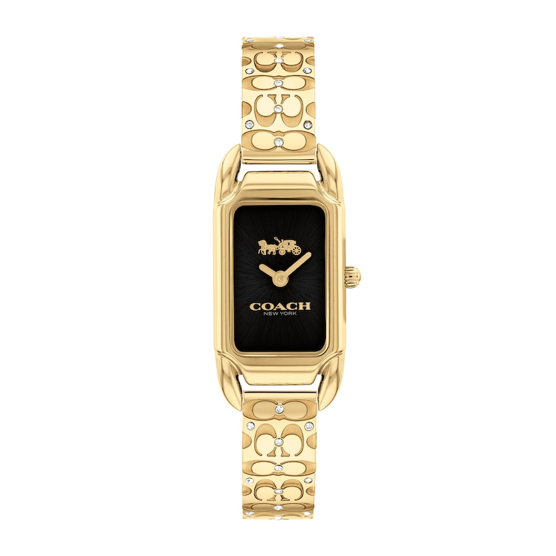 Main Image 1 of Ladies' Coach Cadie Crystal Accent Gold-Tone IP Bangle Watch with Rectangular Black Dial (Model: 14504250)