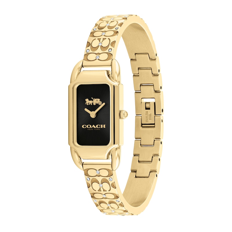 Main Image 2 of Ladies' Coach Cadie Crystal Accent Gold-Tone IP Bangle Watch with Rectangular Black Dial (Model: 14504250)
