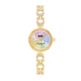 Ladies' Coach Gracie Multi-Colored Crystal Gold-Tone IP Bracelet Watch (Model: 14504220)