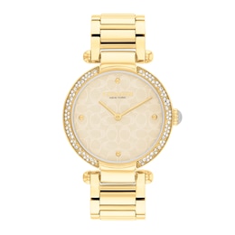 Ladies' Coach Cary Crystal Accent Gold-Tone IP Watch with Beige Mother-of-Pearl Dial (Model: 14504183)