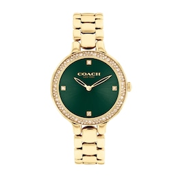 Ladies' Coach Chelsea Crystal Accent Gold-Tone IP Watch with Green Dial (Model: 14504251)