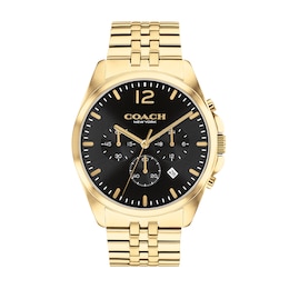 Men's Coach Greyson Gold-Tone IP Chronograph Watch with Black Dial (Model: 14602657)