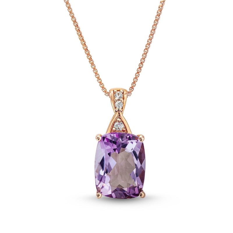 Main Image 1 of Cushion-Cut Amethyst and White Lab-Created Sapphire Pendant in Sterling Silver with 14K Rose Gold Plate