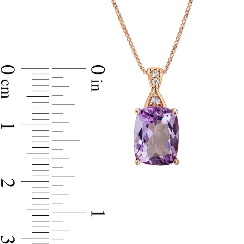 Main Image 3 of Cushion-Cut Amethyst and White Lab-Created Sapphire Pendant in Sterling Silver with 14K Rose Gold Plate