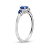 Thumbnail Image 2 of Oval and Round Blue Sapphire with Diamond Accent Three Stone Collar Ring in 10K White Gold