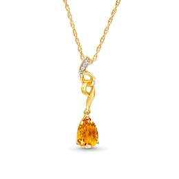 Pear-Shaped Citrine and White Lab-Created Sapphire Twist Drop Pendant in Sterling Silver with 14K Gold Plate