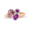 Thumbnail Image 0 of Oval and Round Amethyst with White Lab-Created Sapphire Cluster Ring in Sterling Silver with 14K Rose Gold Plate