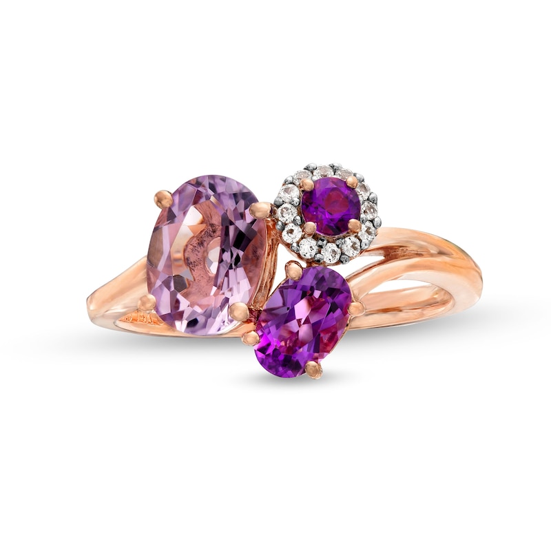 Oval and Round Amethyst with White Lab-Created Sapphire Cluster Ring in Sterling Silver with 14K Rose Gold Plate