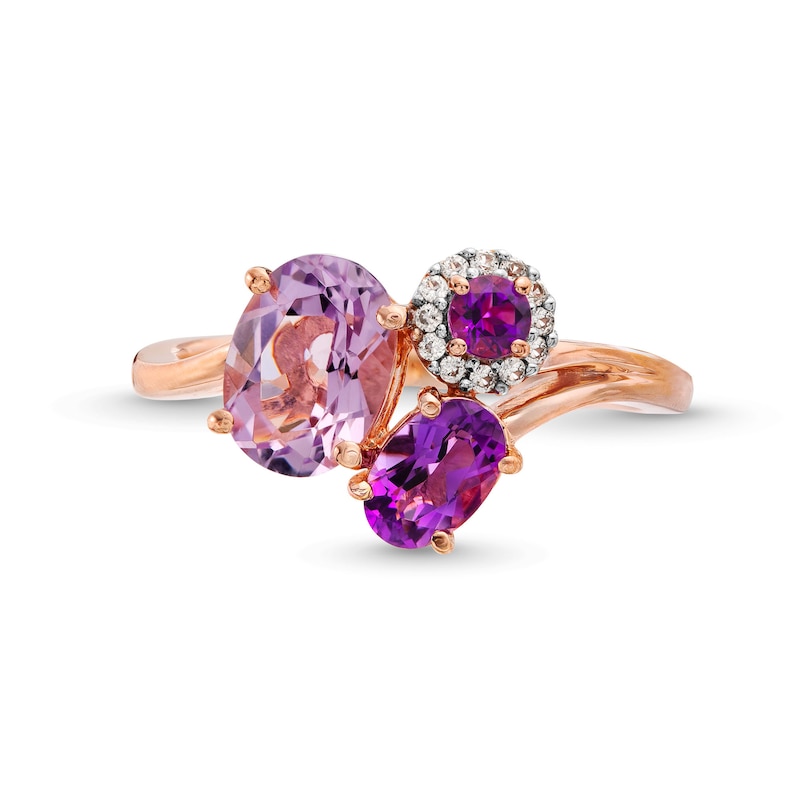 Oval and Round Amethyst with White Lab-Created Sapphire Cluster Ring in Sterling Silver with 14K Rose Gold Plate