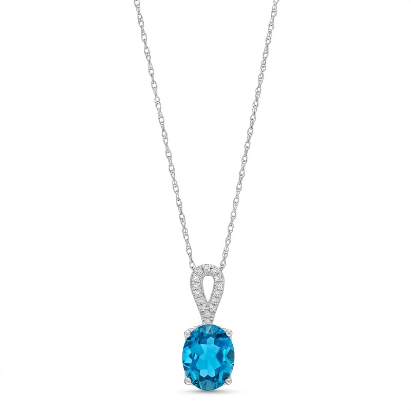 Main Image 1 of Oval London Blue Topaz and Diamond Accent Loop Bail Pendant in 10K White Gold