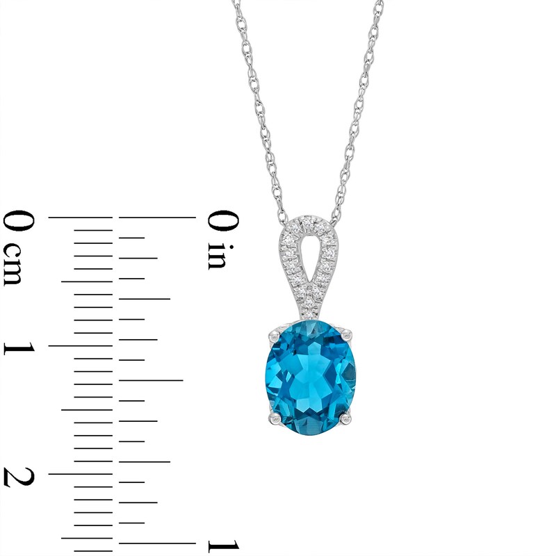 Main Image 3 of Oval London Blue Topaz and Diamond Accent Loop Bail Pendant in 10K White Gold