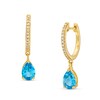 Thumbnail Image 1 of Pear-Shaped Swiss Blue Topaz and White Lab-Created Sapphire Dangle Earrings in Sterling Silver with 10K Gold Plate