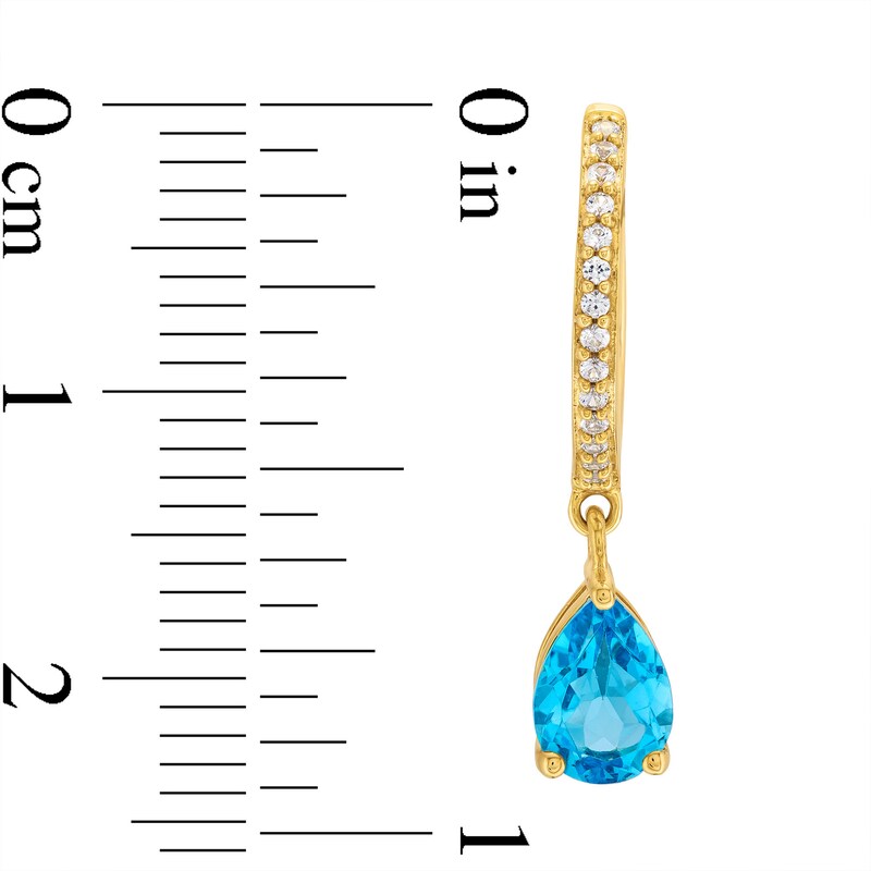 Main Image 3 of Pear-Shaped Swiss Blue Topaz and White Lab-Created Sapphire Dangle Earrings in Sterling Silver with 10K Gold Plate