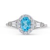 Thumbnail Image 3 of Oval Swiss Blue Topaz and White Lab-Created Sapphire Frame Pendant and Ring Set in Sterling Silver - Size 7