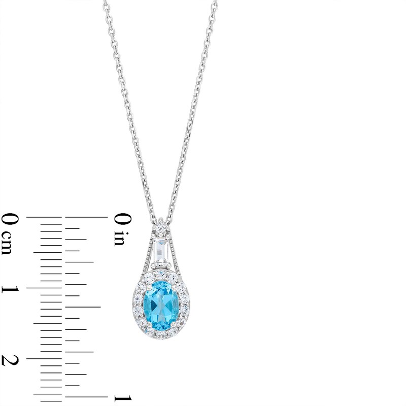 Oval Swiss Blue Topaz and White Lab-Created Sapphire Frame Pendant and Ring Set in Sterling Silver - Size 7