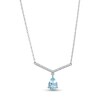 Thumbnail Image 1 of Pear-Shaped Aquamarine Dangle and White Lab-Created Sapphire Chevron Bar Necklace in Sterling Silver