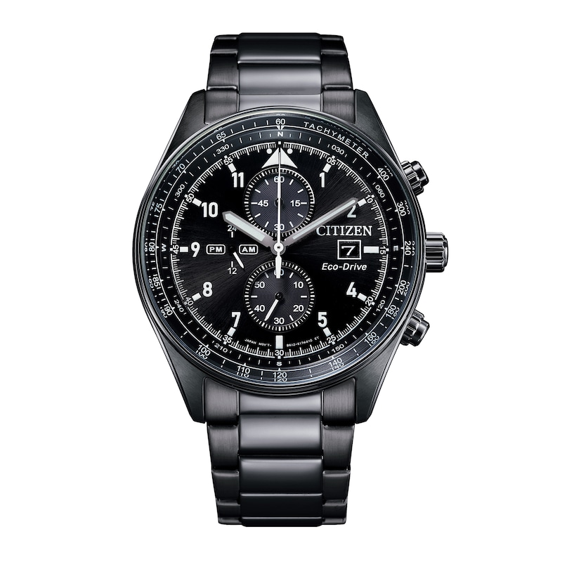 Main Image 1 of Men's Citizen Eco-Drive® Caliber Black IP Chronograph Watch with Black Dial (Model: CA0775-52E)