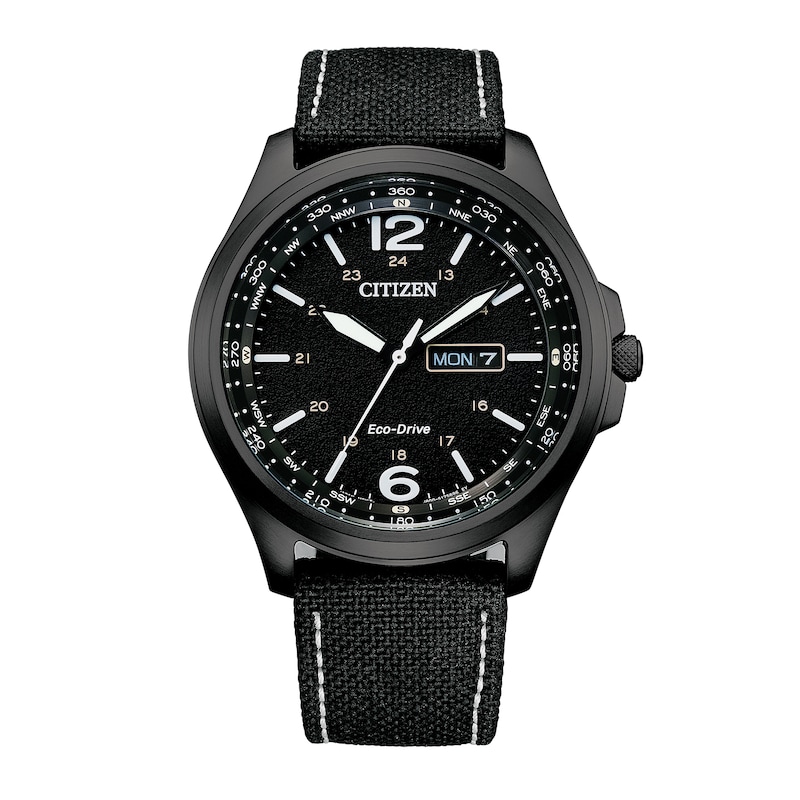Main Image 1 of Men's Citizen Eco-Drive® Classic Black Leather Strap Watch with Black Dial (Model: AW0115-03E)