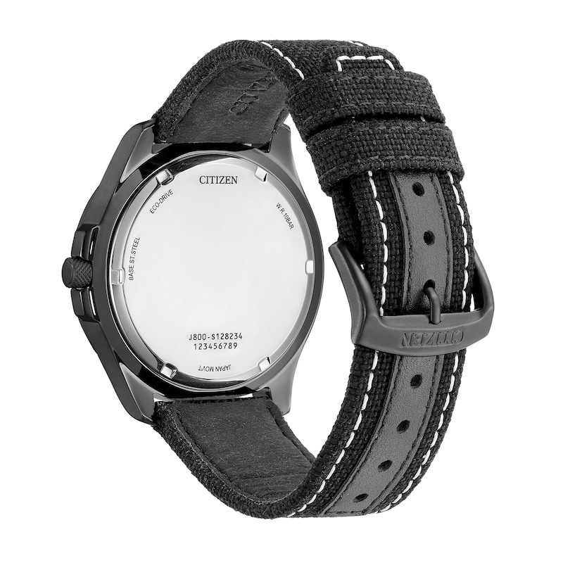 Main Image 3 of Men's Citizen Eco-Drive® Classic Black Leather Strap Watch with Black Dial (Model: AW0115-03E)