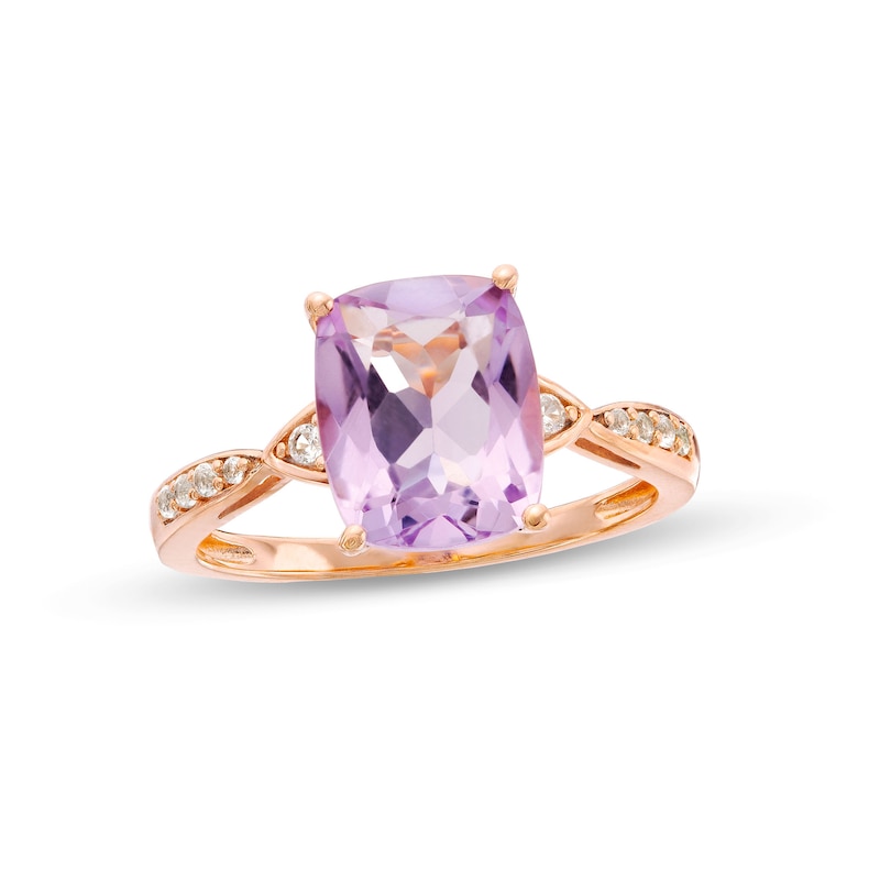 Main Image 1 of Cushion-Cut Amethyst and White Lab-Created Sapphire Cocktail Ring in Sterling Silver with 14K Rose Gold Plate - Size 7