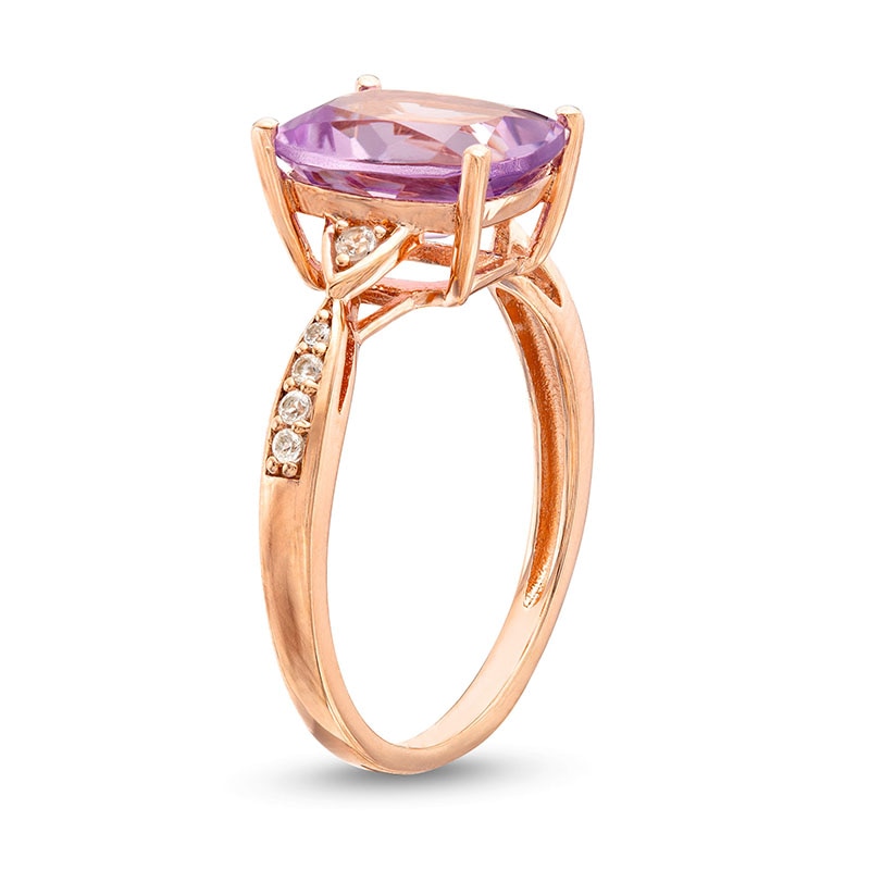 Main Image 3 of Cushion-Cut Amethyst and White Lab-Created Sapphire Cocktail Ring in Sterling Silver with 14K Rose Gold Plate - Size 7