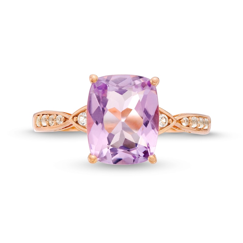 Main Image 4 of Cushion-Cut Amethyst and White Lab-Created Sapphire Cocktail Ring in Sterling Silver with 14K Rose Gold Plate - Size 7