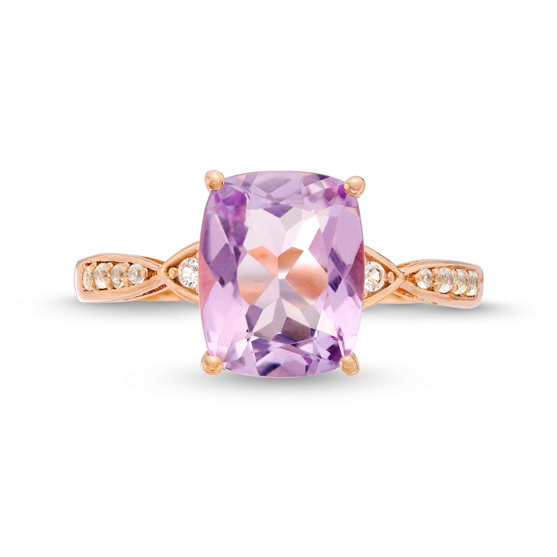 Cushion-Cut Amethyst and White Lab-Created Sapphire Cocktail Ring in Sterling Silver with 14K Rose Gold Plate - Size 7