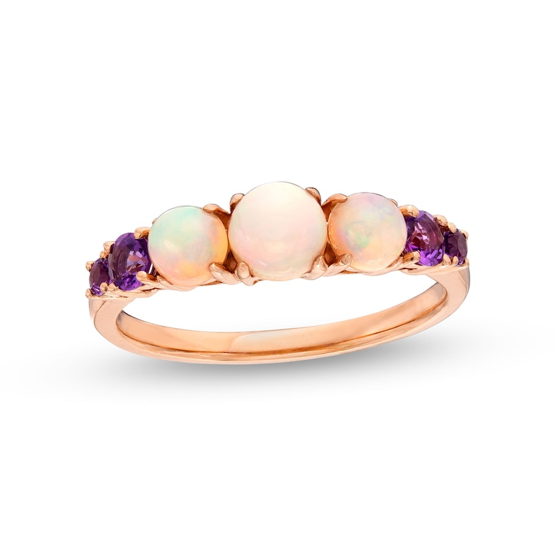 Main Image 1 of Opal and Amethyst Three Stone Ring in 10K Rose Gold