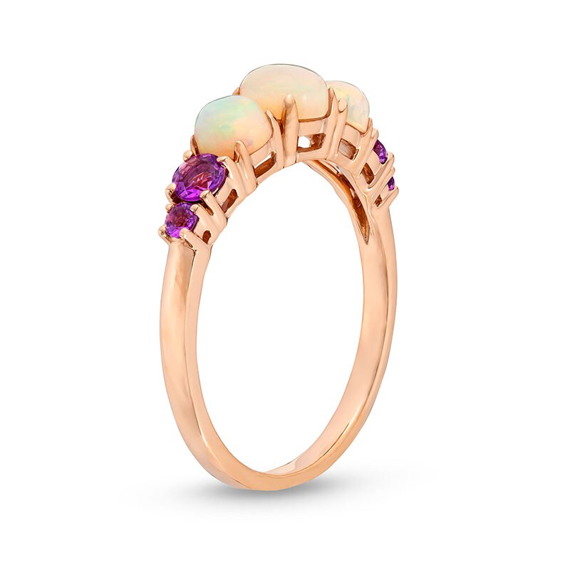 Main Image 3 of Opal and Amethyst Three Stone Ring in 10K Rose Gold