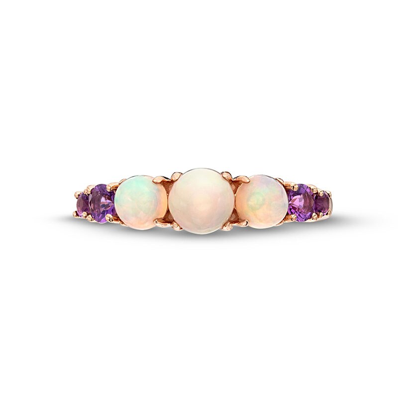 Main Image 4 of Opal and Amethyst Three Stone Ring in 10K Rose Gold