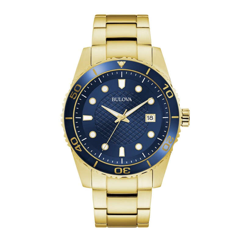 Men's Bulova Classic Gold-Tone Watch with Dark Blue Dial (Model: 98A197)