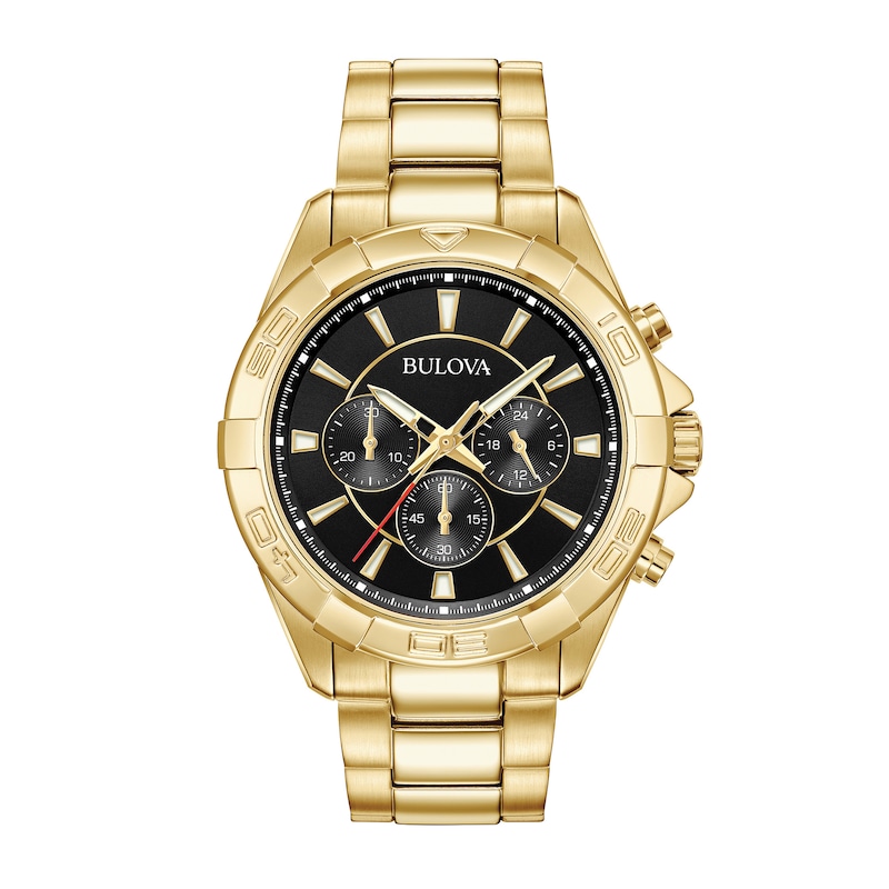 Men's Bulova Classic Gold-Tone Chronograph Watch with Black Dial (Model: 97A139)