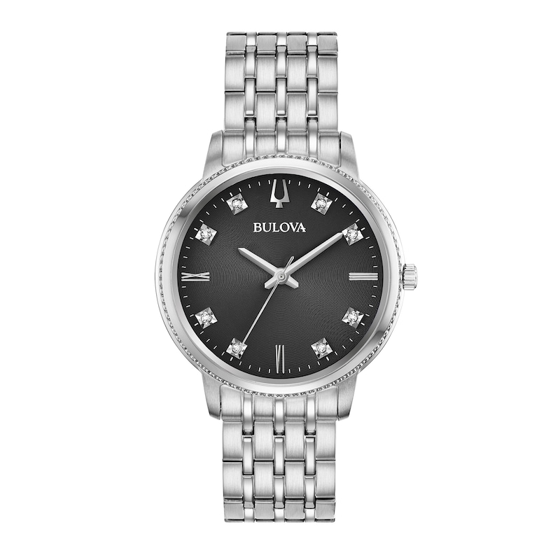 Main Image 1 of Ladies' Bulova Diamond Accent Watch with Black Dial (Model: 96P205)