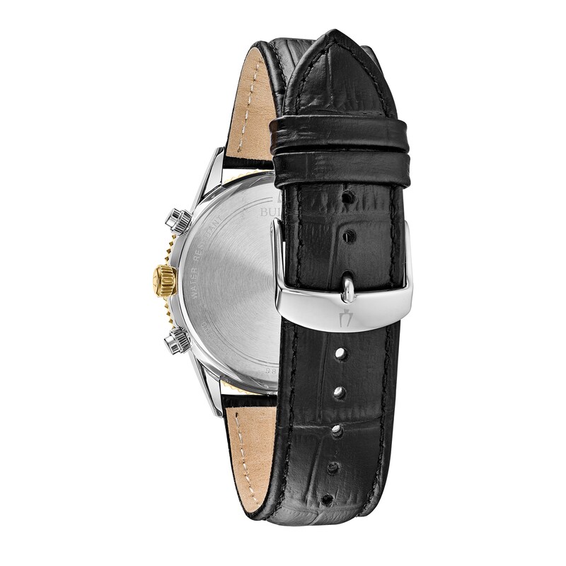 Main Image 3 of Men's Bulova Black Leather Strap Chronograph Watch with Mother-of-Pearl Skeleton Dial (Model: 98A218)