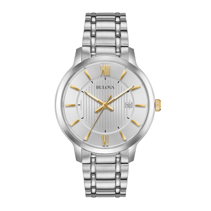 Men's Bulova Classic Diamond Accent Two-Tone Watch with Silver-Tone Dial (Model: 98B306)