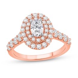 1-1/2 CT. T.W. Oval Certified Lab-Grown Diamond Double Frame Engagement Ring in 14K Rose Gold (F/VS2)