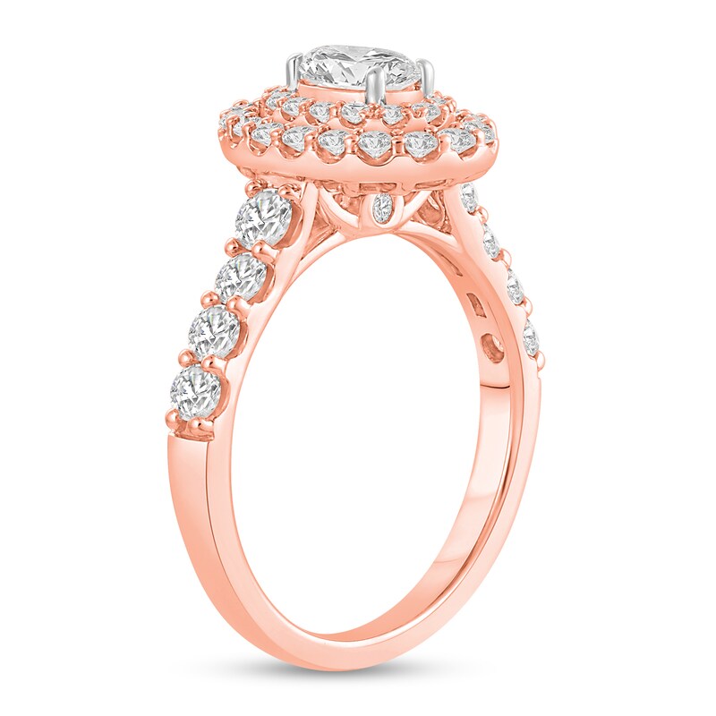 Main Image 2 of 1-1/2 CT. T.W. Oval Certified Lab-Grown Diamond Double Frame Engagement Ring in 14K Rose Gold (F/VS2)
