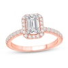 Thumbnail Image 1 of 1-1/2 CT. T.W. Emerald Certified Lab-Grown Diamond Frame Engagement Ring in 14K Rose Gold (F/VS2)