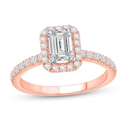1-1/2 CT. T.W. Emerald Certified Lab-Grown Diamond Frame Engagement Ring in 14K Rose Gold (F/VS2)