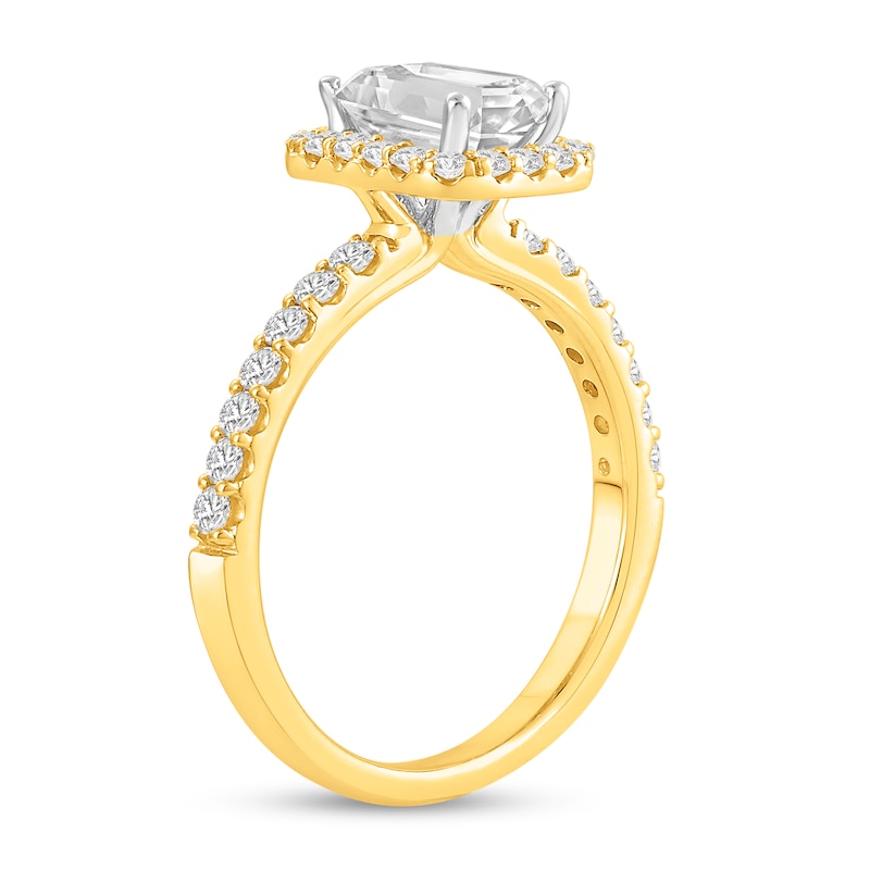 Main Image 2 of 1-1/2 CT. T.W. Emerald Certified Lab-Grown Diamond Frame Engagement Ring in 14K Gold (F/VS2)