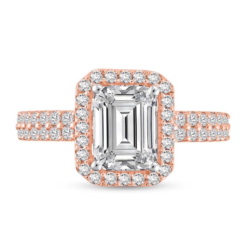 Main Image 3 of 2 CT. T.W. Emerald Certified Lab-Grown Diamond Frame Engagement Ring in 14K Rose Gold (F/VS2)