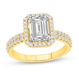 2 CT. T.W. Emerald Certified Lab-Grown Diamond Frame Engagement Ring in 14K Gold (F/VS2)