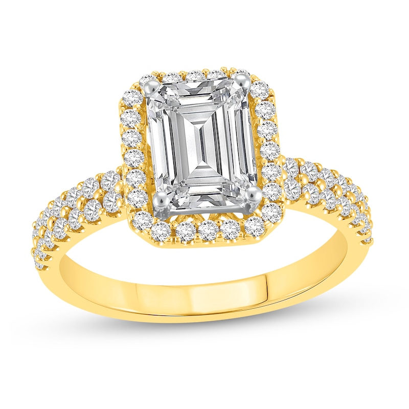 Main Image 1 of 2 CT. T.W. Emerald Certified Lab-Grown Diamond Frame Engagement Ring in 14K Gold (F/VS2)